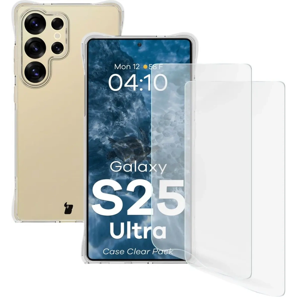 Etui + 2x folia na ekran Bizon Case Clear Pack do Samsung Galaxy S25 Ultra przezroczyste
