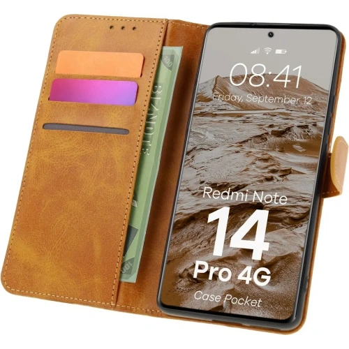 Kup Etui z klapką Bizon Case Pocket do Xiaomi Redmi Note 14 Pro 4G brązowe - BIZ8731 - {ean13} - Sklep Home Screen