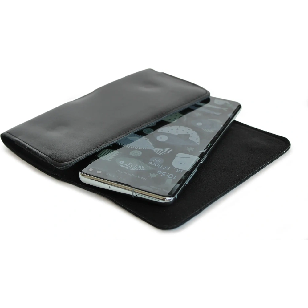 Skórzana kabura LURESKO FREYA XL do paska etui na telefon 165x82x10mm (czarny gładki czarna nić)