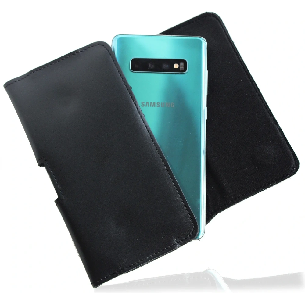 Skórzana kabura LURESKO FREYA XL do paska etui na telefon 165x82x10mm (czarny gładki czarna nić)