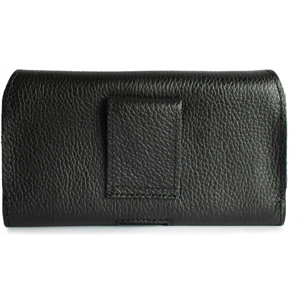 Skórzana kabura LURESKO FREYA XL do paska etui na telefon 165x82x10mm (czarny karbowany czarna nić)