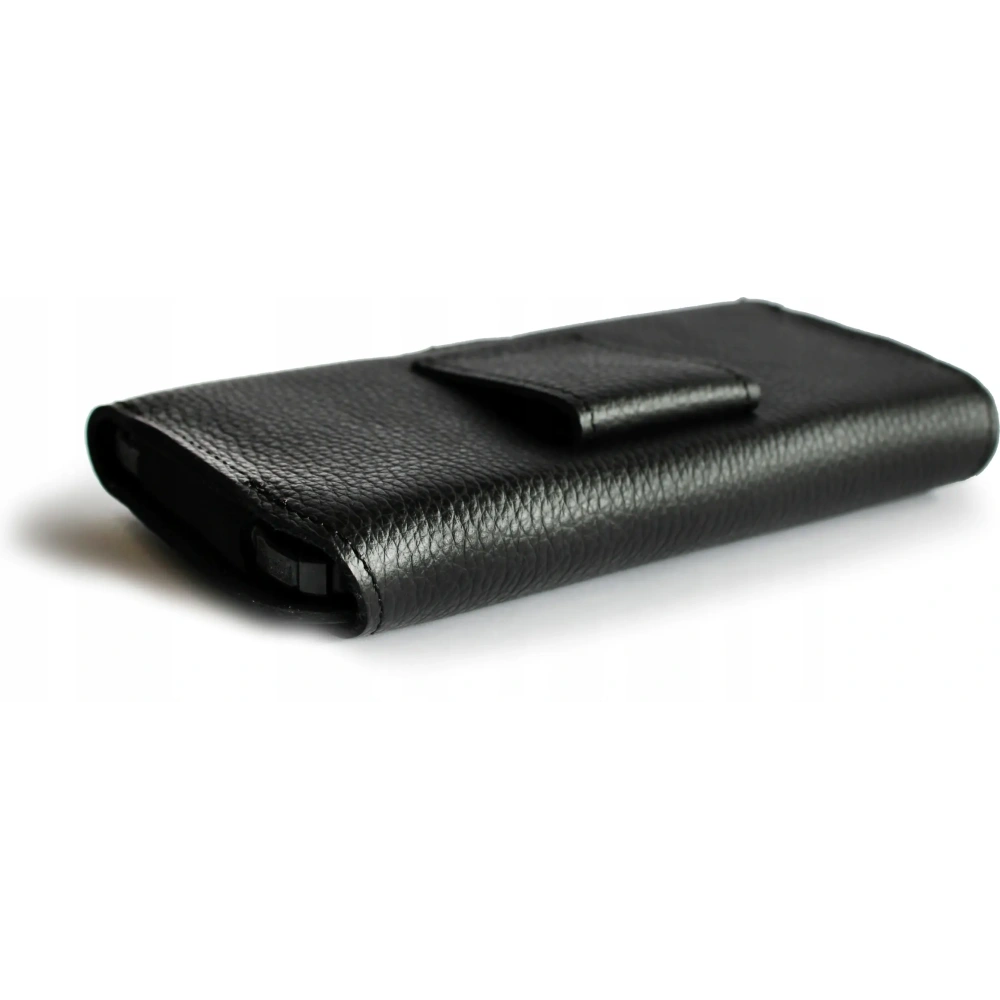 Skórzana kabura LURESKO FREYA XL do paska etui na telefon 165x82x10mm (czarny karbowany czarna nić)