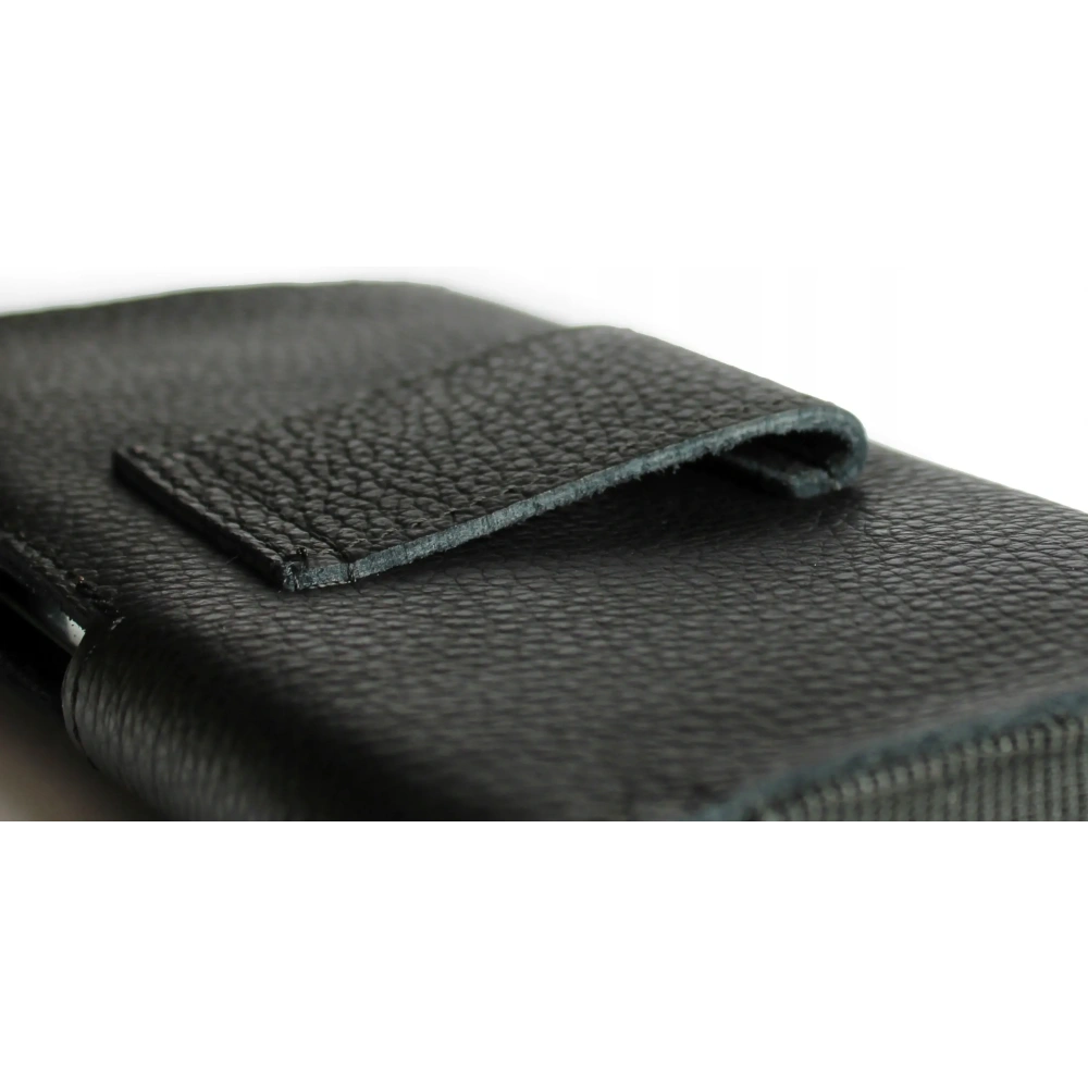 Skórzana kabura LURESKO FREYA XL do paska etui na telefon 165x82x10mm (czarny karbowany czarna nić)