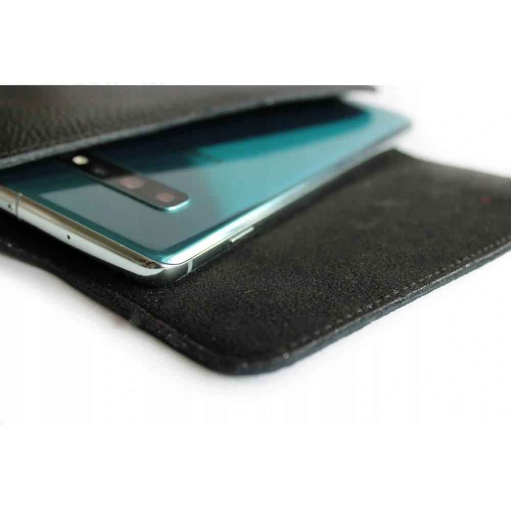 Skórzana kabura LURESKO FREYA XL do paska etui na telefon 165x82x10mm (czarny karbowany czarna nić)