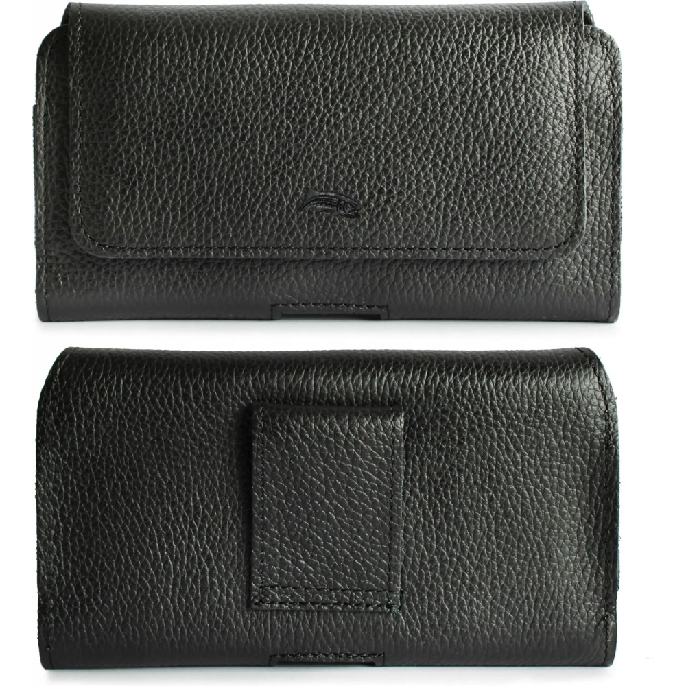 Skórzana kabura LURESKO FREYA XL do paska etui na telefon 165x82x10mm (czarny karbowany czarna nić)