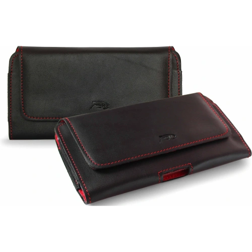 Buy LURESKO FREYA XL leather holster for belt, phone case 165x82x10mm (black smooth with red thread and red interior) - LUR5 - {ean13} - Home Screen Store Europe