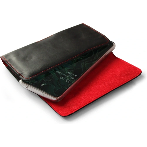 Buy LURESKO FREYA XL leather holster for belt, phone case 165x82x10mm (black smooth with red thread and red interior) - LUR5 - {ean13} - Home Screen Store Europe