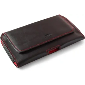 Kup LURESKO FREYA XL Lederholster für den Gürtel, Handyhülle 165x82x10mm (schwarz glatt mit rotem Faden und rotem Innenraum) - LUR5 - {ean13} - Sklep Home Screen