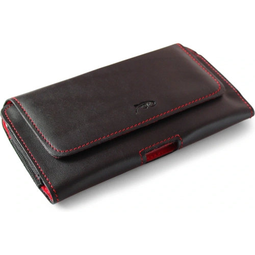 Buy LURESKO FREYA XL leather holster for belt, phone case 165x82x10mm (black smooth with red thread and red interior) - LUR5 - {ean13} - Home Screen Store Europe