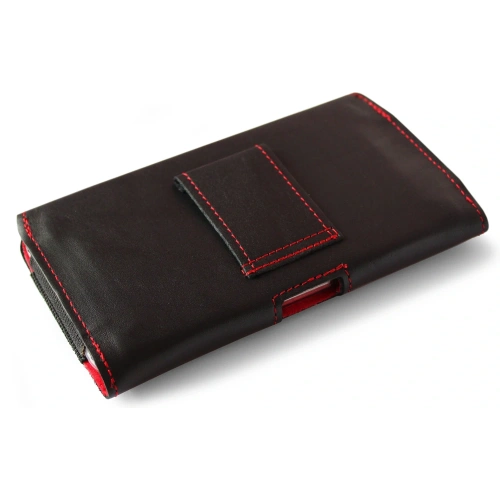 Buy LURESKO FREYA XL leather holster for belt, phone case 165x82x10mm (black smooth with red thread and red interior) - LUR5 - {ean13} - Home Screen Store Europe