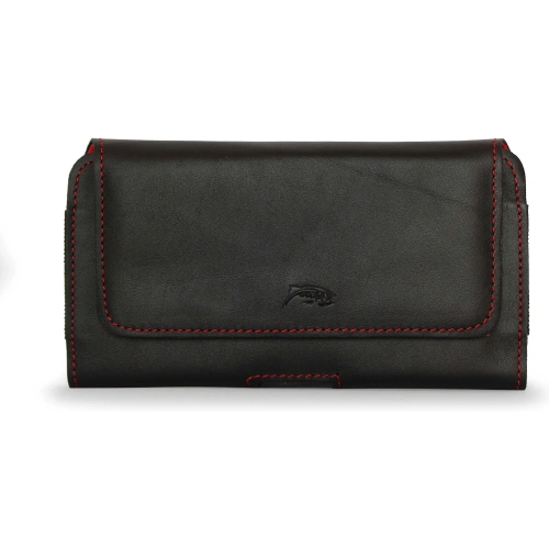 Buy LURESKO FREYA XL leather holster for belt, phone case 165x82x10mm (black smooth with red thread and red interior) - LUR5 - {ean13} - Home Screen Store Europe