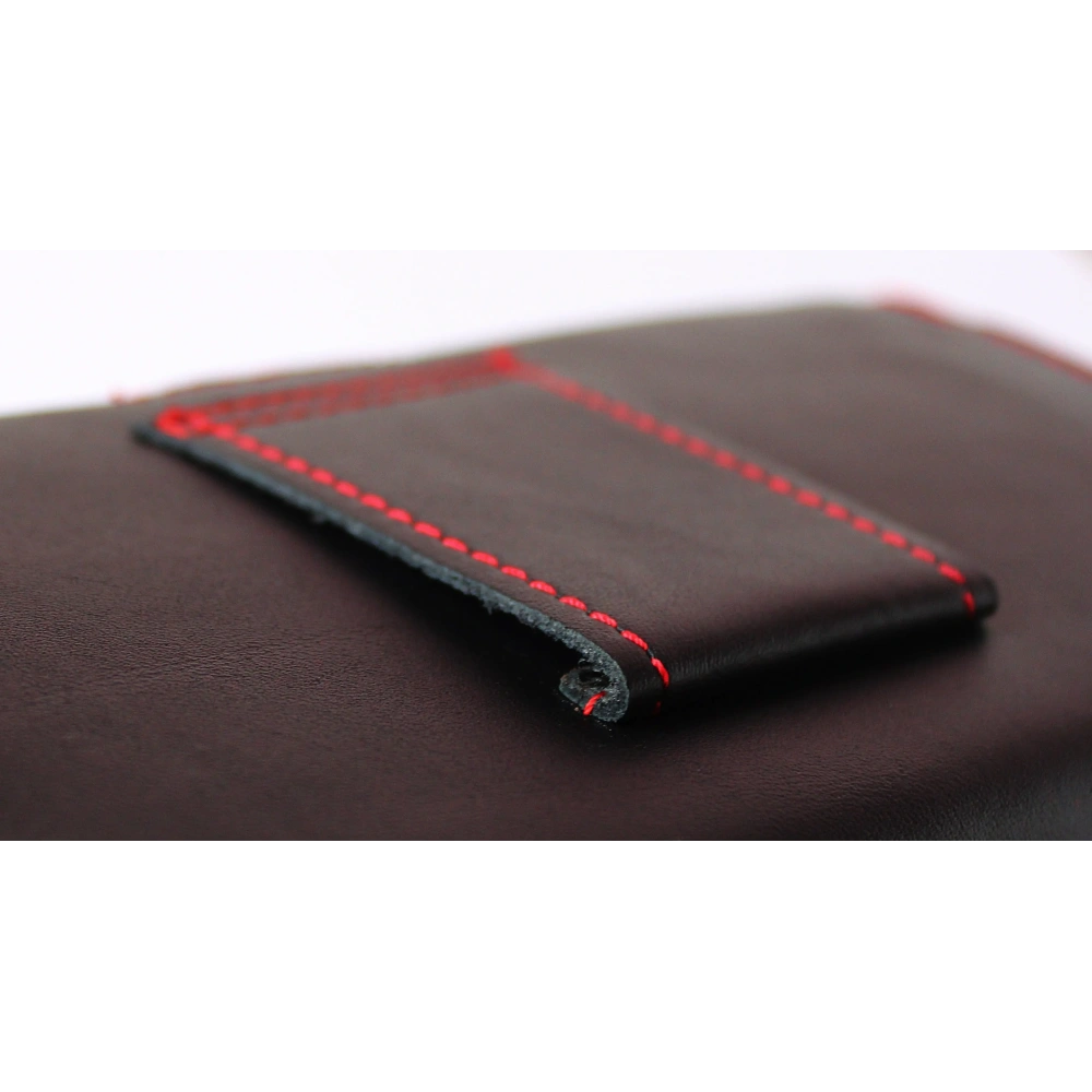 Skórzana kabura LURESKO FREYA XL do paska etui na telefon 165x82x10mm (czarny gładki czerwona nić czerwony środek)