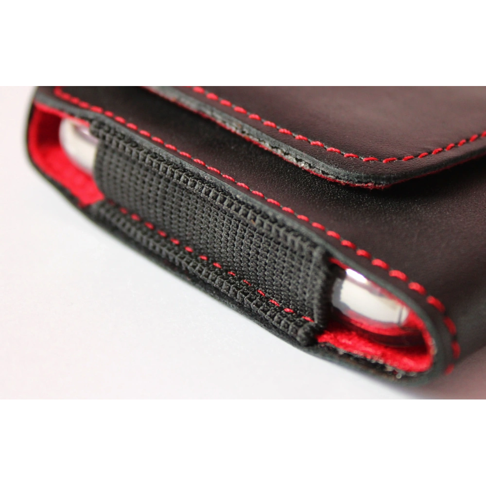 Skórzana kabura LURESKO FREYA XL do paska etui na telefon 165x82x10mm (czarny gładki czerwona nić czerwony środek)