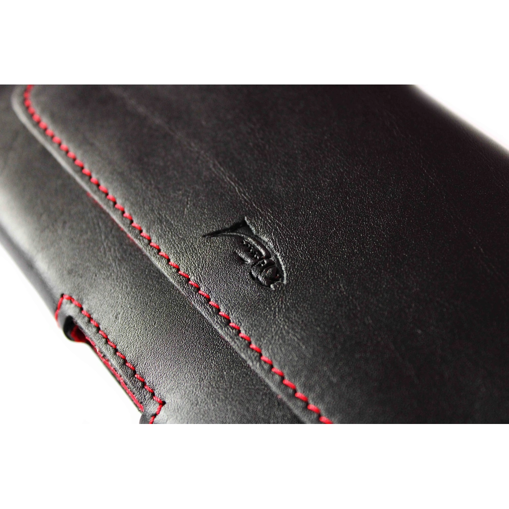 Skórzana kabura LURESKO FREYA XL do paska etui na telefon 165x82x10mm (czarny gładki czerwona nić czerwony środek)