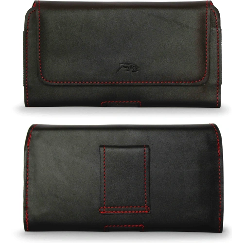 Buy LURESKO FREYA XL leather holster for belt, phone case 165x82x10mm (black smooth with red thread and red interior) - LUR5 - {ean13} - Home Screen Store Europe