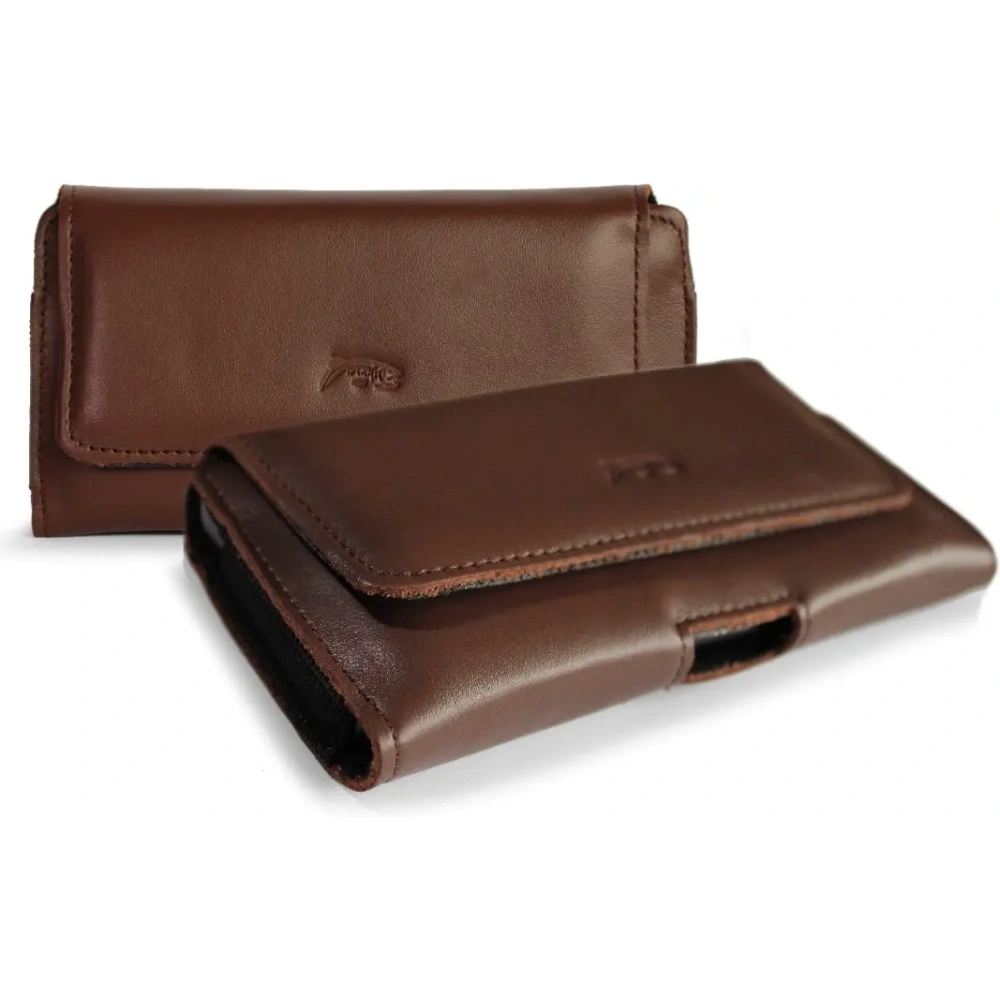 Skórzana kabura LURESKO FREYA XL do paska etui na telefon 165x82x10mm (brąz gładki)