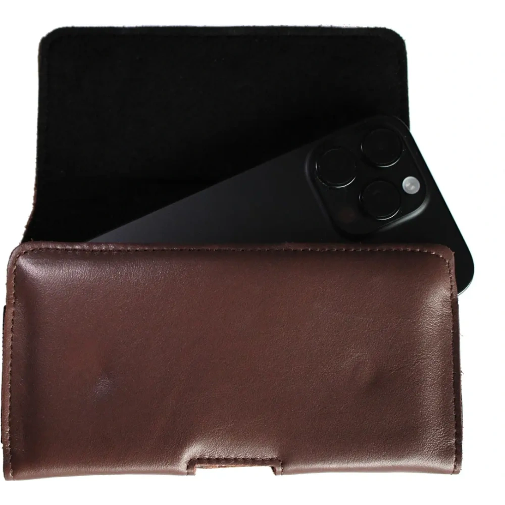 Skórzana kabura LURESKO FREYA XL do paska etui na telefon 165x82x10mm (brąz gładki)