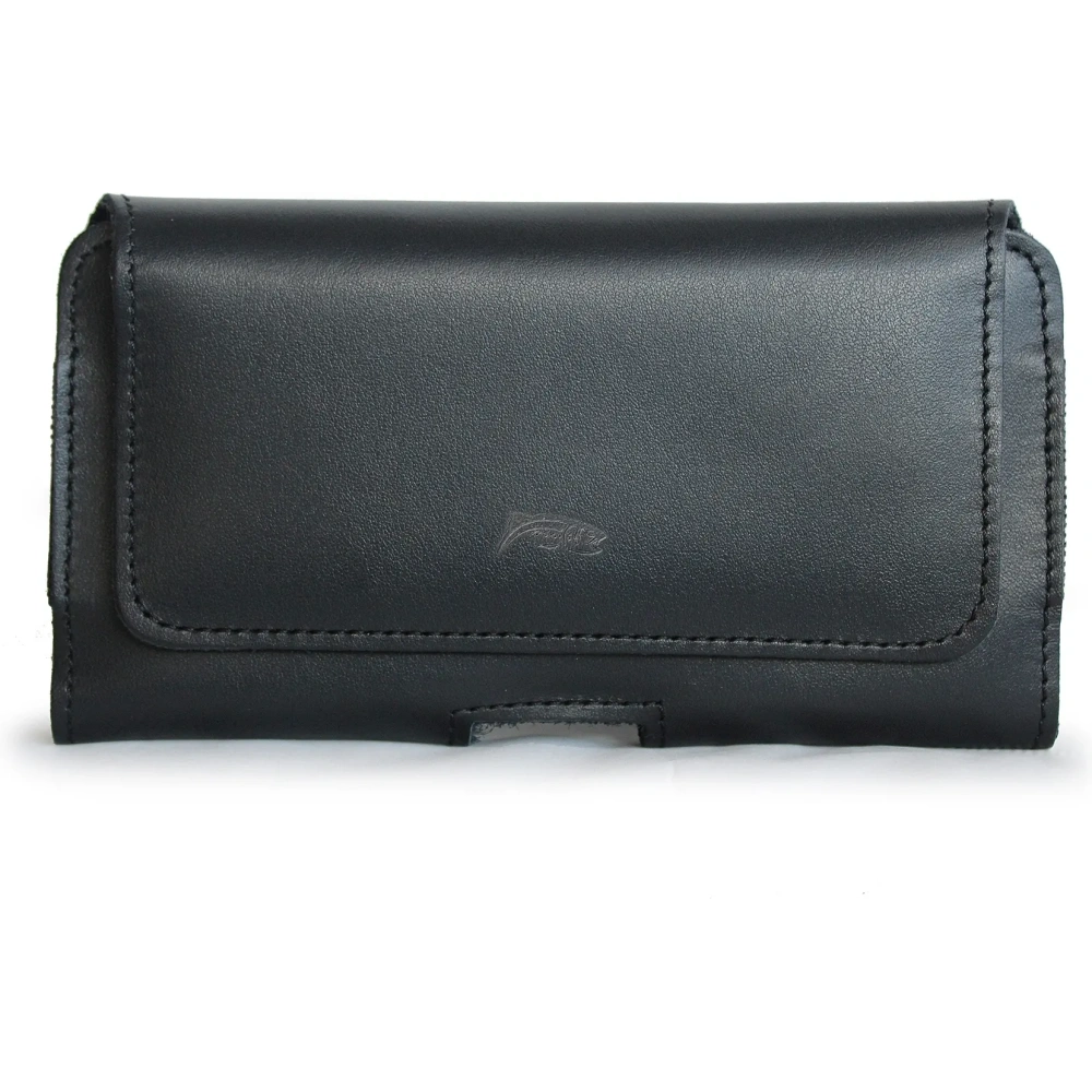 Skórzana kabura LURESKO FREYA XXL do paska etui na telefon 170x82x10mm (czarny gładki czarna nić)