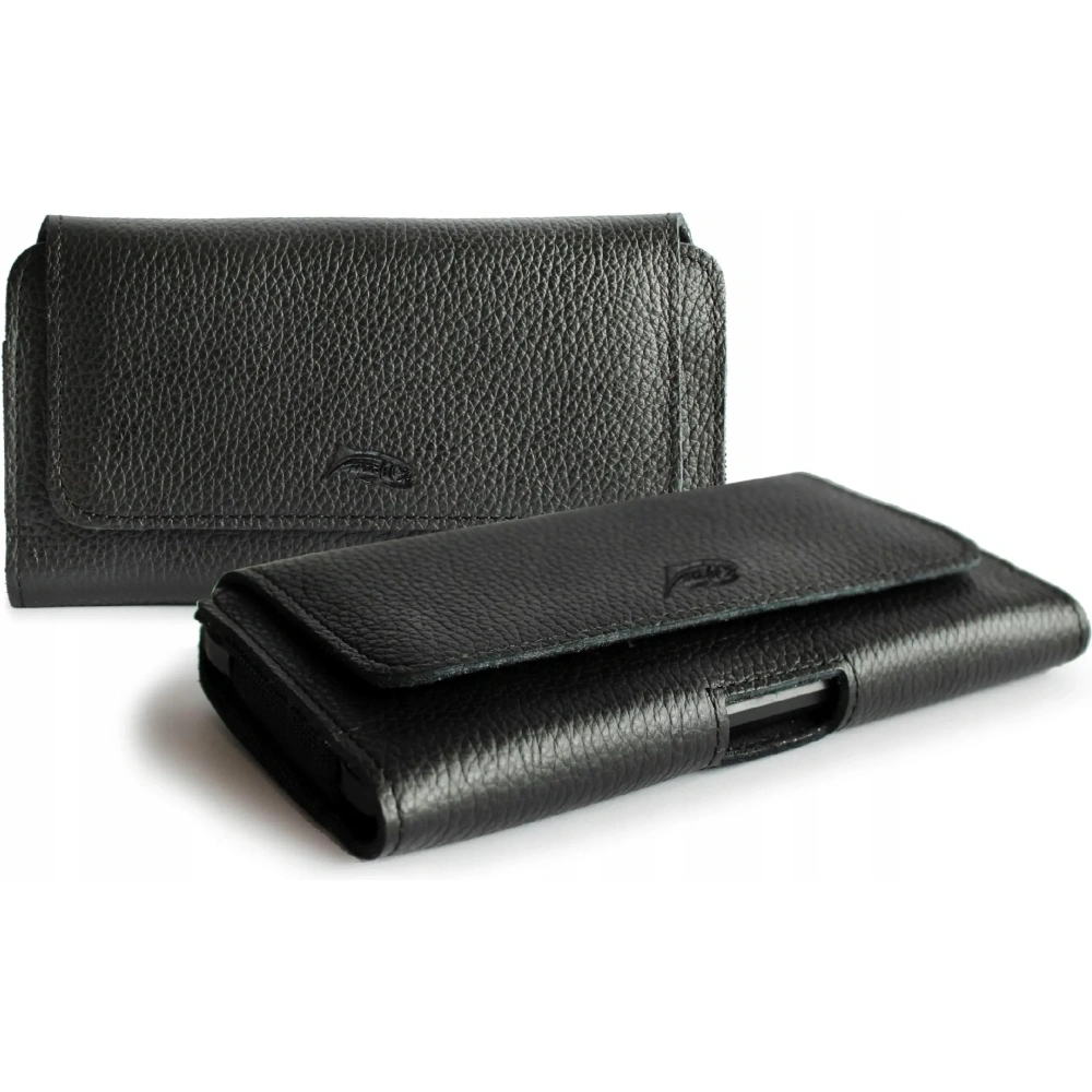 Skórzana kabura LURESKO FREYA XXL do paska etui na telefon 170x82x10mm (czarny karbowany czarna nić)