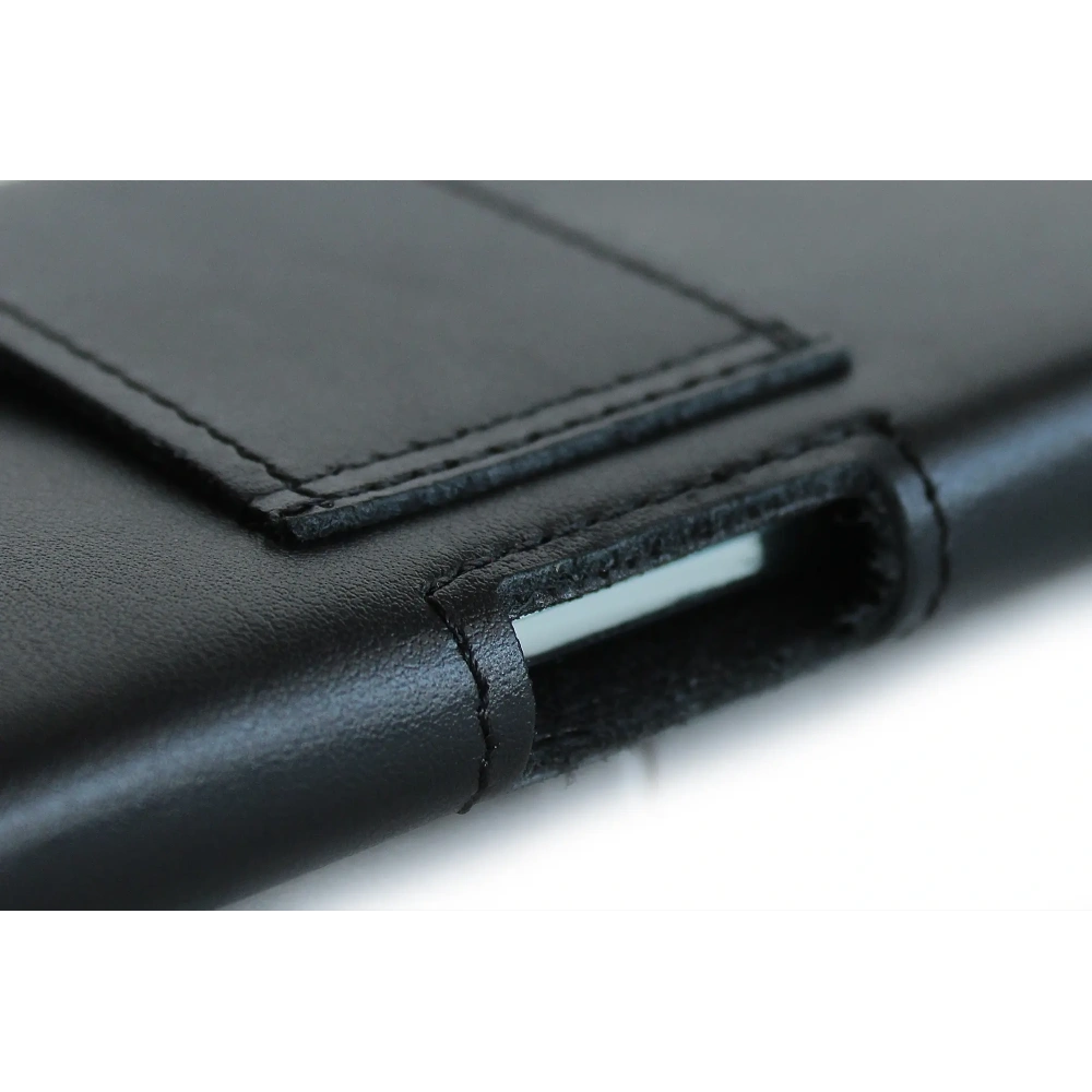Skórzana kabura LURESKO FREYA XXL do paska etui na telefon 170x82x10mm (czarny gładki czarna nić)
