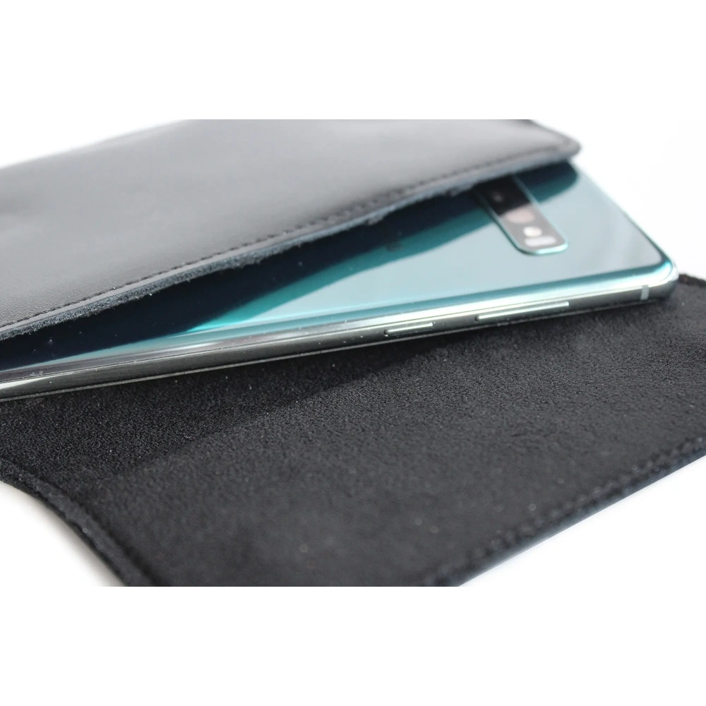Skórzana kabura LURESKO FREYA XXL do paska etui na telefon 170x82x10mm (czarny gładki czarna nić)