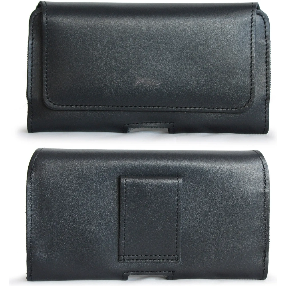 Skórzana kabura LURESKO FREYA XXL do paska etui na telefon 170x82x10mm (czarny gładki czarna nić)