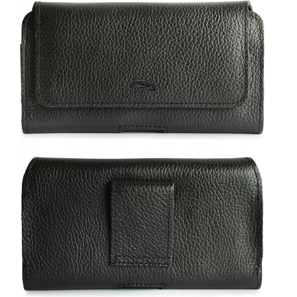 Skórzana kabura LURESKO FREYA XXL do paska etui na telefon 170x82x10mm (czarny karbowany czarna nić)