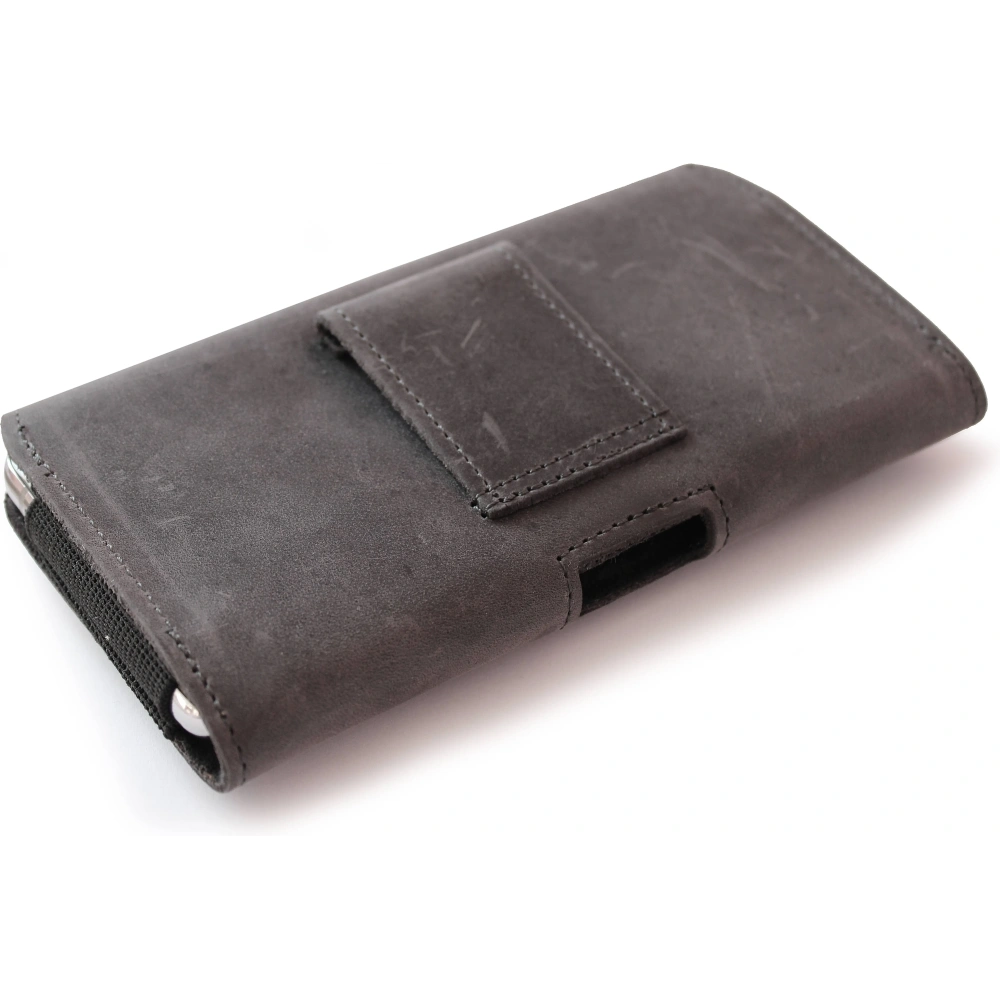 Skórzana kabura LURESKO FREYA XXL do paska etui na telefon 170x85x10mm (szary vintage szara nić)
