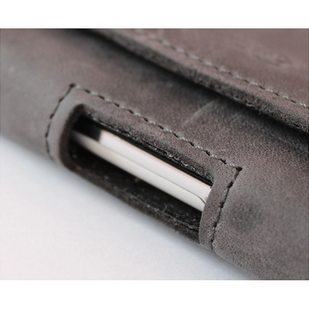 Skórzana kabura LURESKO FREYA XXL do paska etui na telefon 170x85x10mm (szary vintage szara nić)