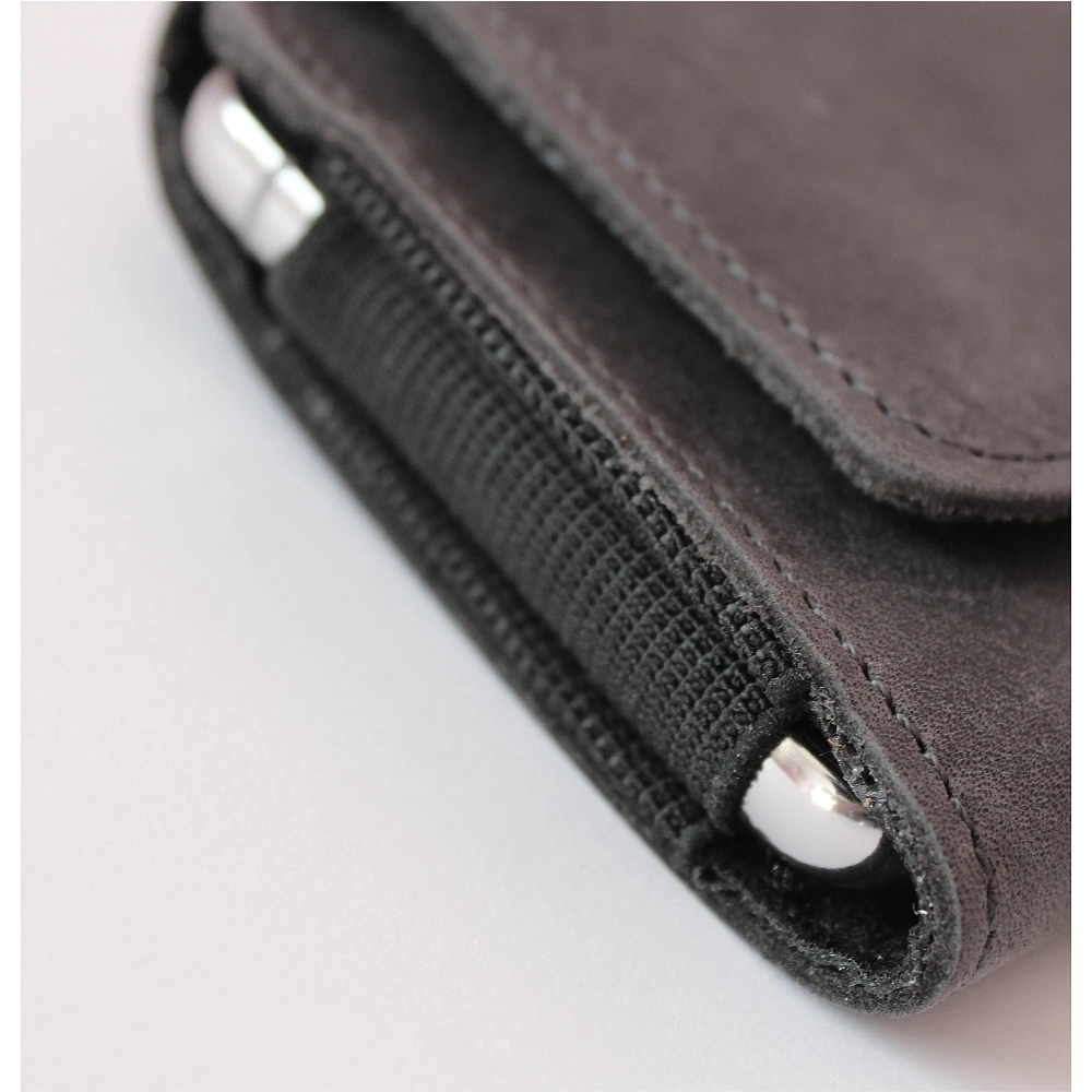 Skórzana kabura LURESKO FREYA XXL do paska etui na telefon 170x85x10mm (szary vintage szara nić)