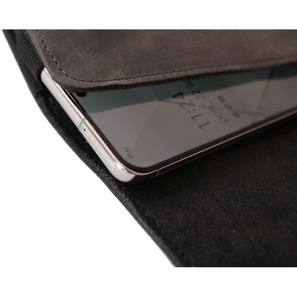 Skórzana kabura LURESKO FREYA XXL do paska etui na telefon 170x85x10mm (szary vintage szara nić)