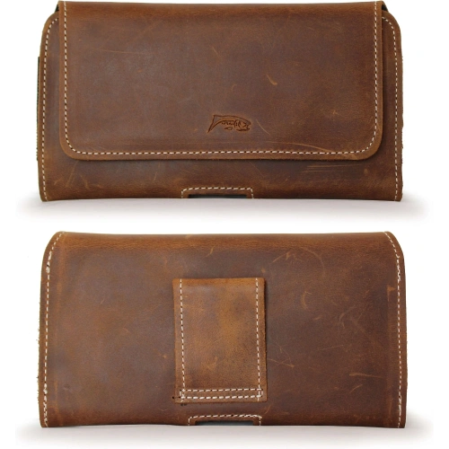 Buy LURESKO FREYA XXL leather holster for belt, phone case 170x85x10mm (vintage brown with white thread) - LUR12 - {ean13} - Home Screen Store Europe