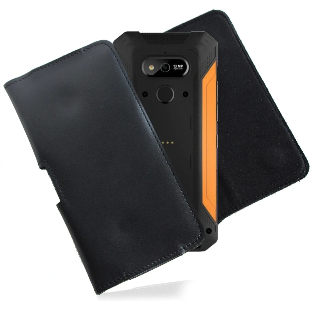 Skórzana kabura LURESKO FREYA 3XL do paska etui na telefon 175x83x15 (czarny gładki  czarna nić)