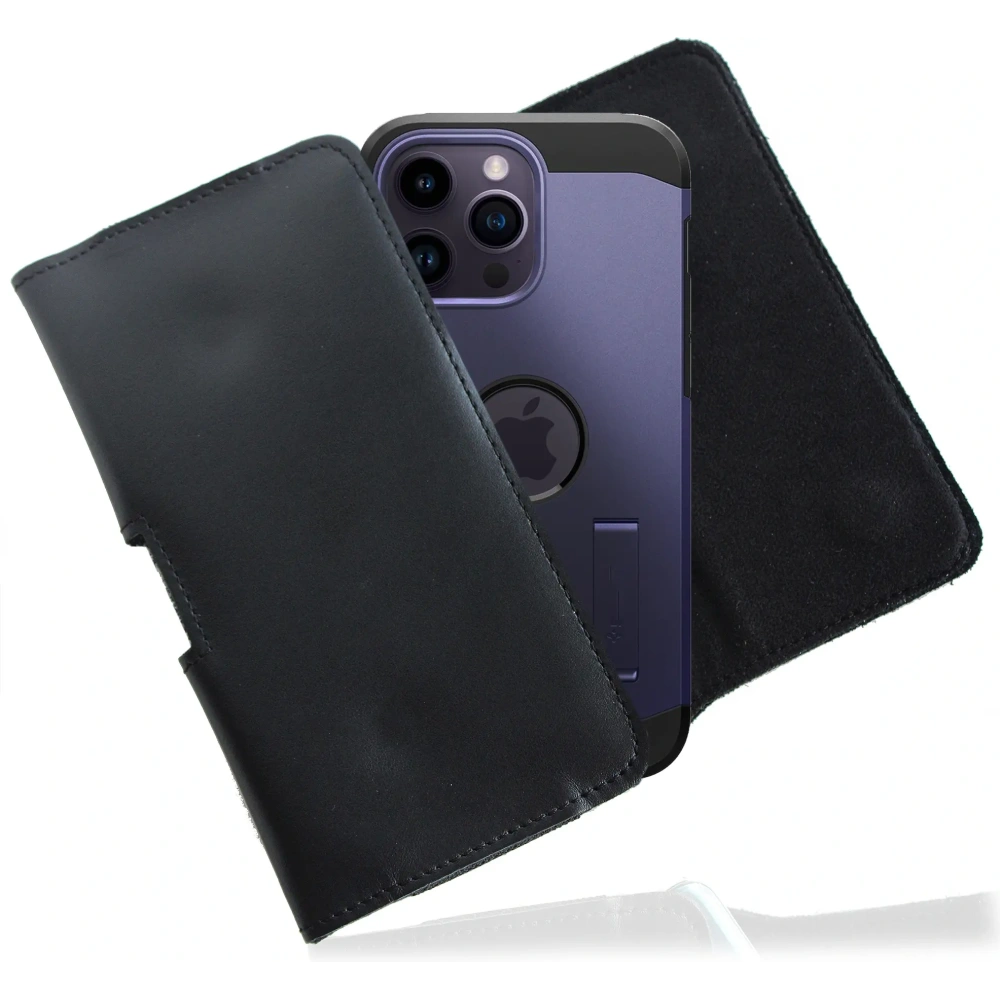 Skórzana kabura LURESKO FREYA 3XL do paska etui na telefon 175x83x15 (czarny gładki  czarna nić)