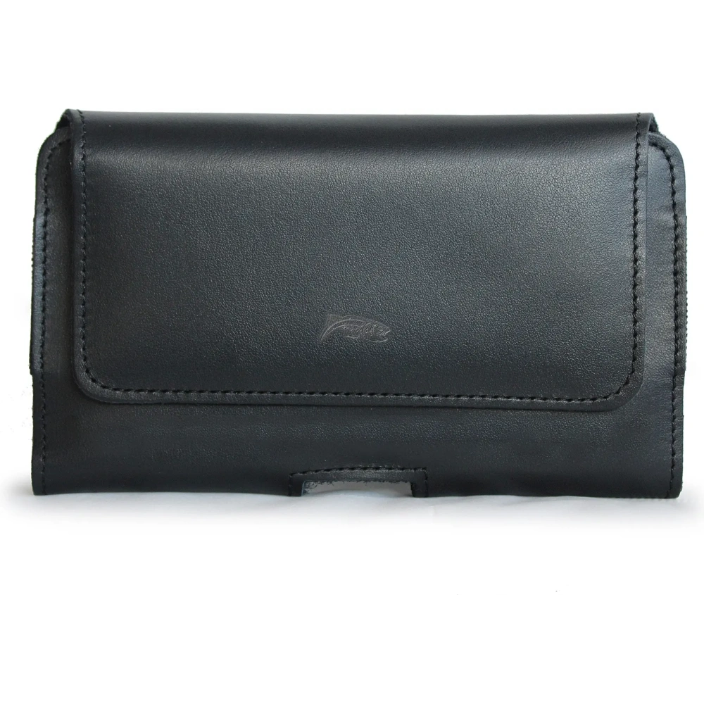 Skórzana kabura LURESKO FREYA 3XL do paska etui na telefon 175x83x15 (czarny gładki  czarna nić)