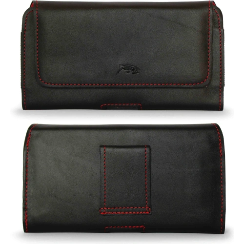 Buy LURESKO FREYA XXL leather holster for belt, phone case 170x85x10mm (black smooth, red thread, red interior) - LUR14 - {ean13} - Home Screen Store Europe