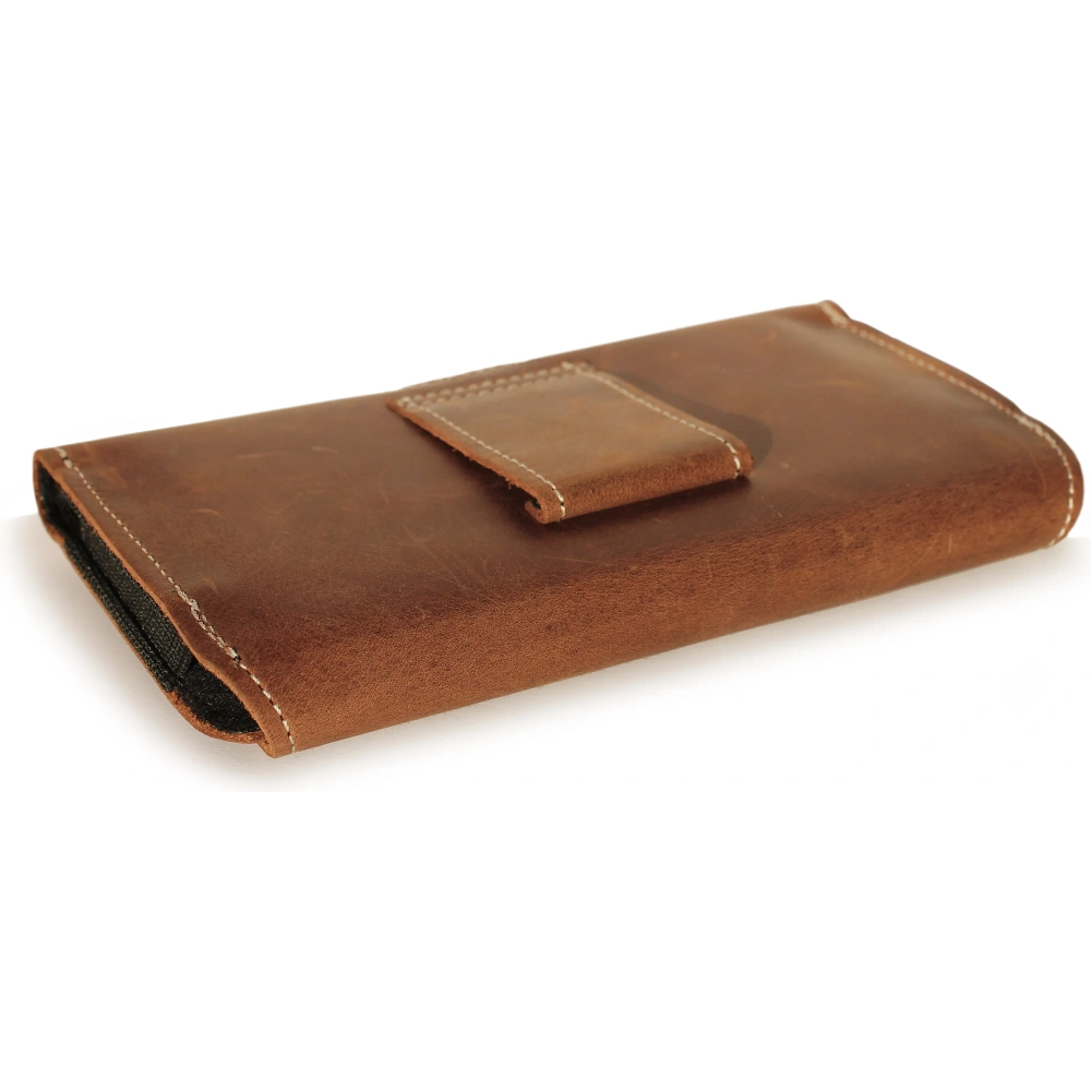 Skórzana kabura LURESKO FREYA 3XL do paska etui na telefon 175x83x15 (brąz vintage  biała nić)