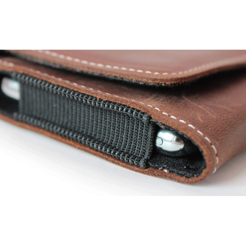 Skórzana kabura LURESKO FREYA 3XL do paska etui na telefon 175x83x15 (brąz vintage  biała nić)