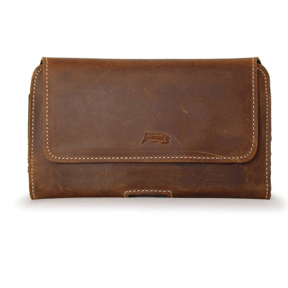 Skórzana kabura LURESKO FREYA 3XL do paska etui na telefon 175x83x15 (brąz vintage  biała nić)