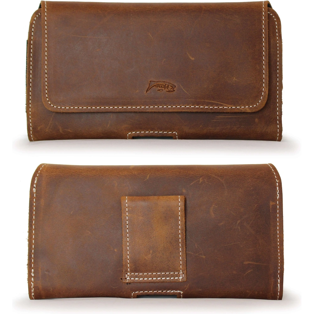 Skórzana kabura LURESKO FREYA 3XL do paska etui na telefon 175x83x15 (brąz vintage  biała nić)