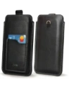 LURESKO ASTER XXXL universal leather case with a loop for a lanyard, for phones 6.5' - 6.9' (smooth black with white thread)