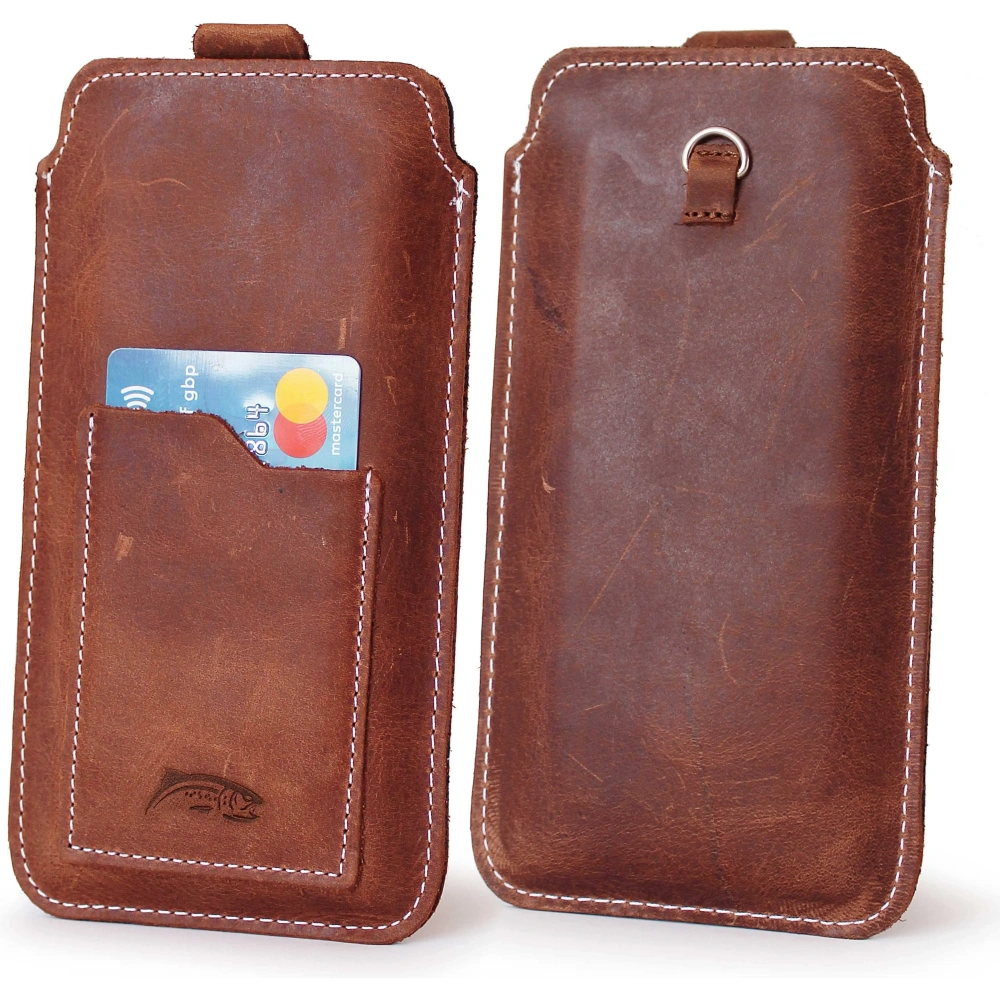 Skórzane etui uniwersalne LURESKO ASTER XXXL z oczkiem na smycz wsuwka na telefon 6.5' - 6.9' (brązowy vintage biała nić)