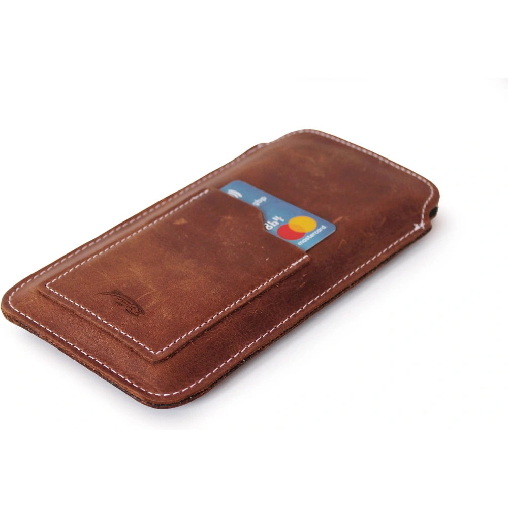 Skórzane etui uniwersalne LURESKO ASTER XXXL z oczkiem na smycz wsuwka na telefon 6.5' - 6.9' (brązowy vintage biała nić)