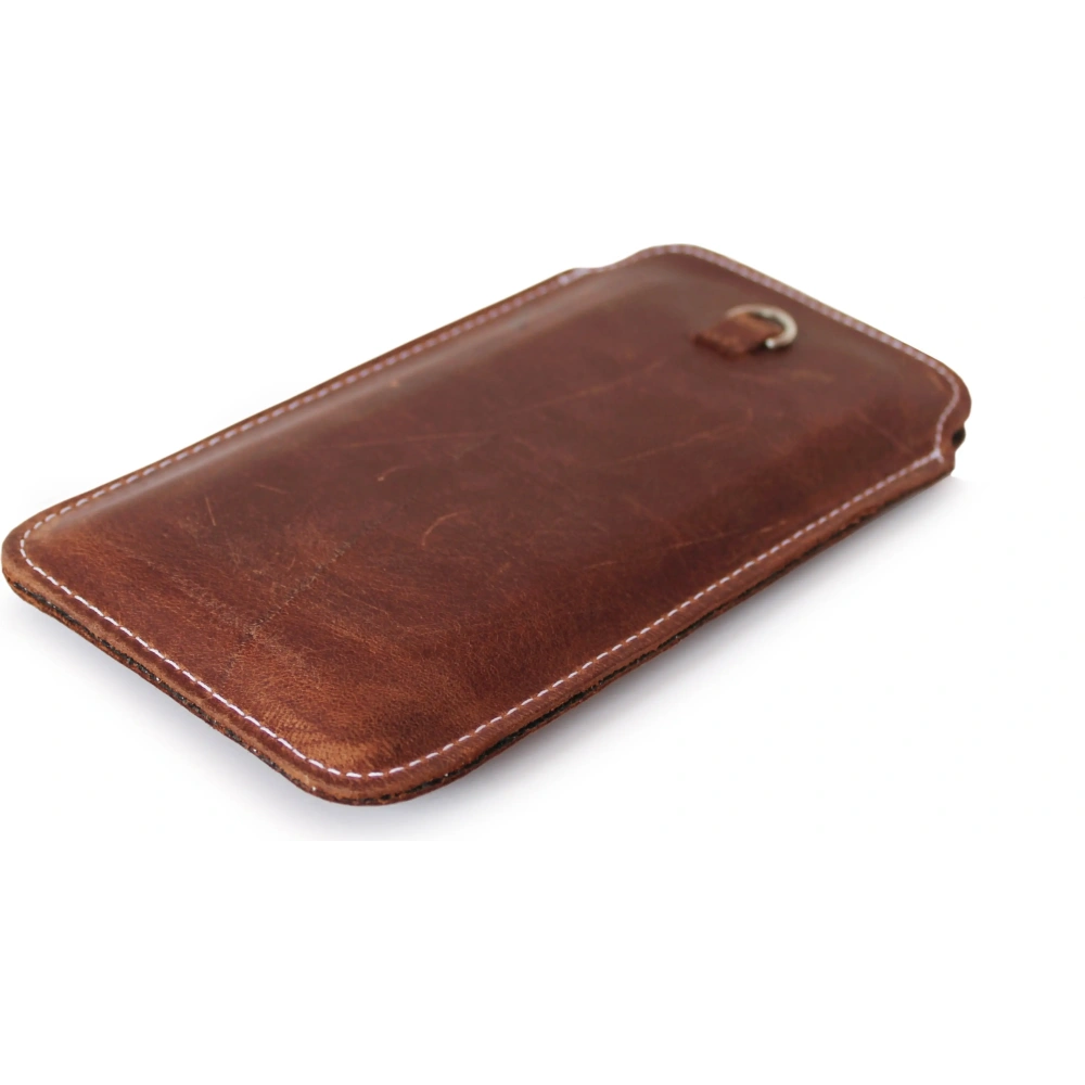 Skórzane etui uniwersalne LURESKO ASTER XXXL z oczkiem na smycz wsuwka na telefon 6.5' - 6.9' (brązowy vintage biała nić)
