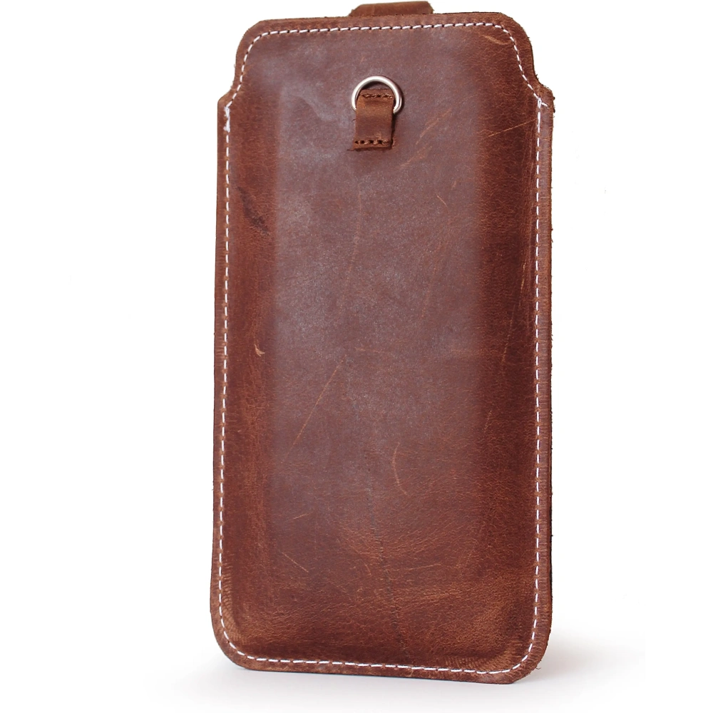 Skórzane etui uniwersalne LURESKO ASTER XXXL z oczkiem na smycz wsuwka na telefon 6.5' - 6.9' (brązowy vintage biała nić)