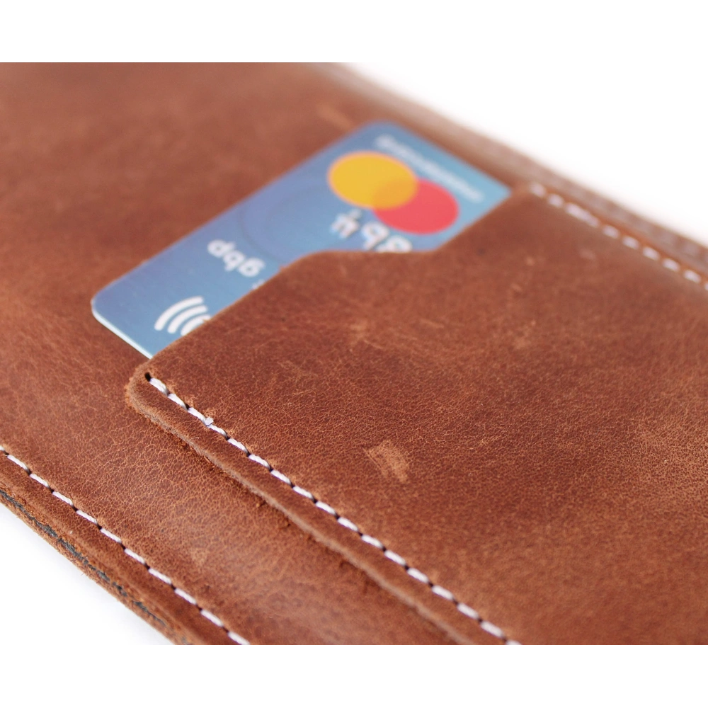 Skórzane etui uniwersalne LURESKO ASTER XXXL z oczkiem na smycz wsuwka na telefon 6.5' - 6.9' (brązowy vintage biała nić)