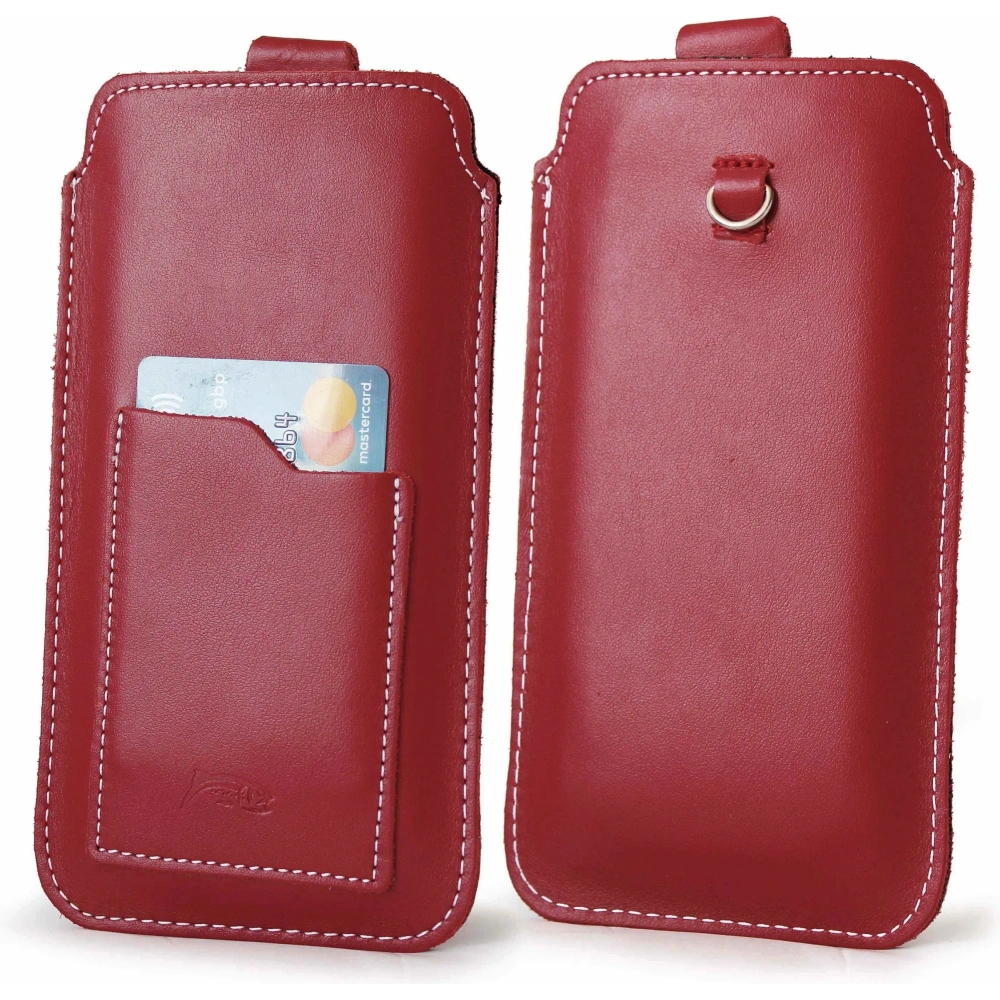 Skórzane etui uniwersalne LURESKO ASTER XXXL z oczkiem na smycz wsuwka na telefon 6.5' - 6.9' (czerwony biała nić)