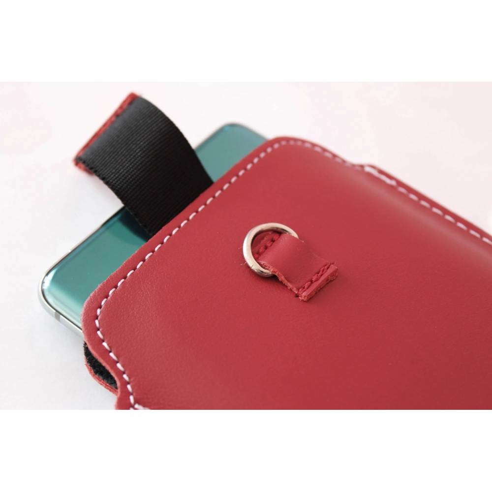 Skórzane etui uniwersalne LURESKO ASTER XXXL z oczkiem na smycz wsuwka na telefon 6.5' - 6.9' (czerwony biała nić)