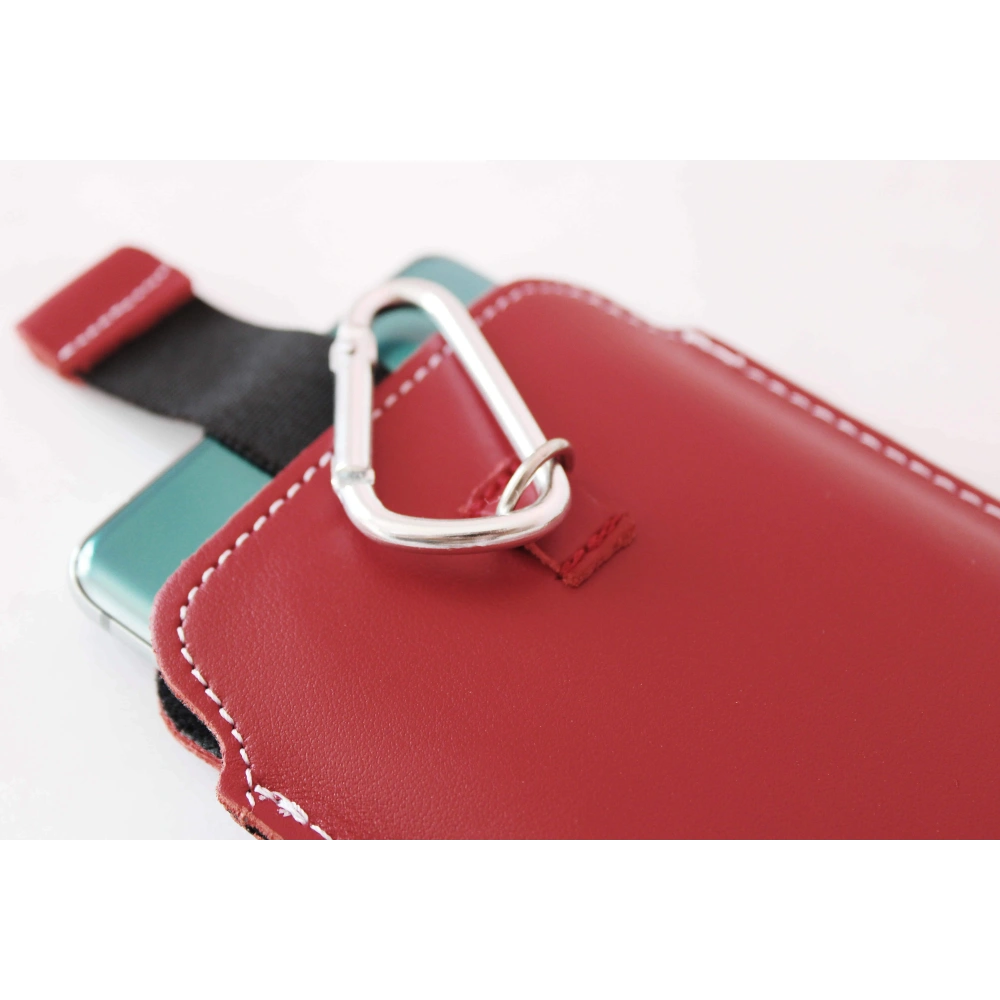 Skórzane etui uniwersalne LURESKO ASTER XXXL z oczkiem na smycz wsuwka na telefon 6.5' - 6.9' (czerwony biała nić)