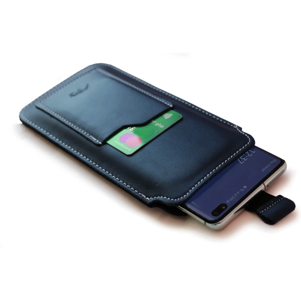 Skórzane etui uniwersalne LURESKO ASTER XXXL z oczkiem na smycz wsuwka na telefon 6.5' - 6.9' (granatowy biała nić)